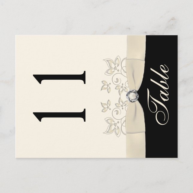 Two Sided Ivory and Black Floral Table Number (Front)