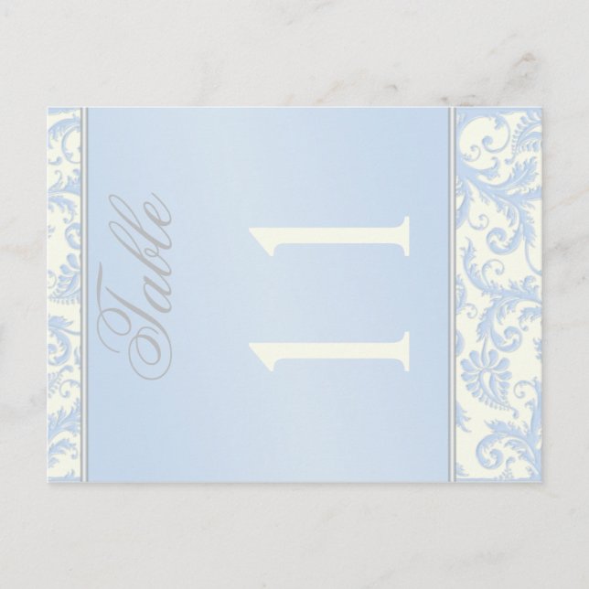 Two Sided Ivory and Blue Damask Table Number (Front)