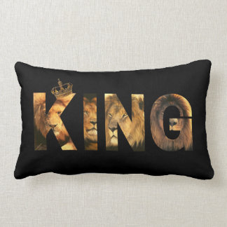 Two-Sided "KING Lion Lettering" Design on Black Lumbar Pillow