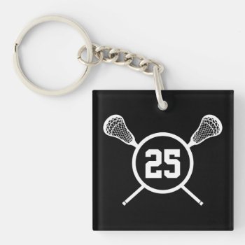 Two-sided Lacrosse Custom Number Keychain by laxshop at Zazzle