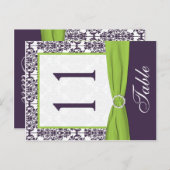 Two Sided Lime and Purple Damask Table Number (Front/Back)