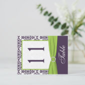 Two Sided Lime and Purple Damask Table Number (Standing Front)