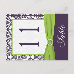 Two Sided Lime and Purple Damask Table Number