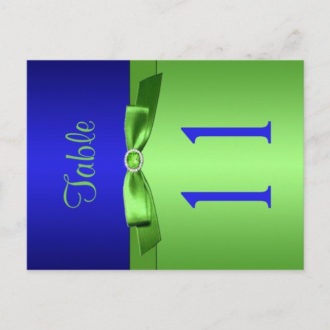 Two Sided Lime and Royal Blue Table Number (Front)
