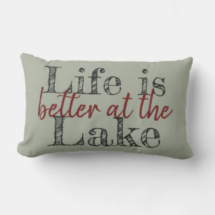 two-sided maroon LIFE IS BETTER AT THE LAKE   Lumbar Pillow