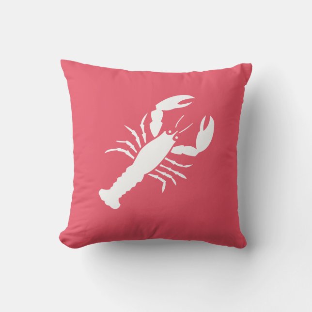 Two-Sided Nautical Pink Lobster Throw Pillow (Front)