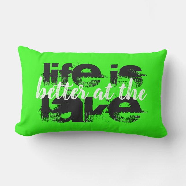 two-sided neon LIFE IS BETTER AT THE LAKE | Lumbar Pillow (Front)