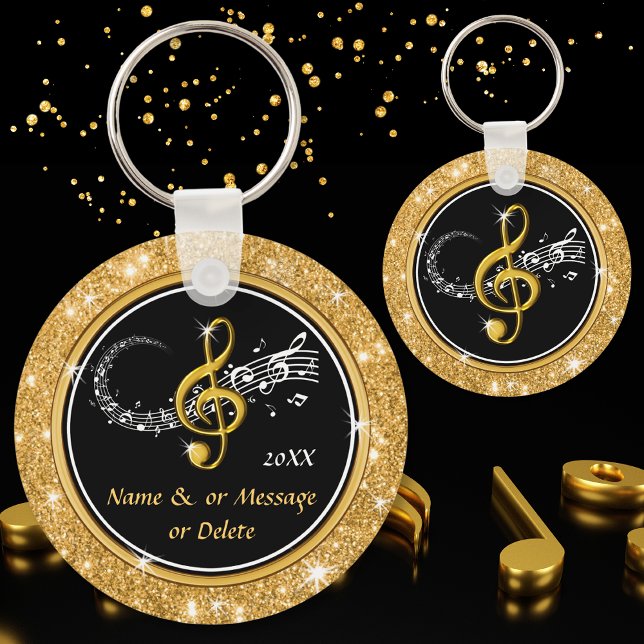 Two Sided Personalized, Music Keychains (Musical Notes Party Favors. Cheap music favors. Music themed Graduation Party. Music Birthday Party.)