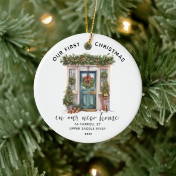 Two Sided Photo Our First Christmas New House  Ceramic Ornament by celebrateitornaments at Zazzle