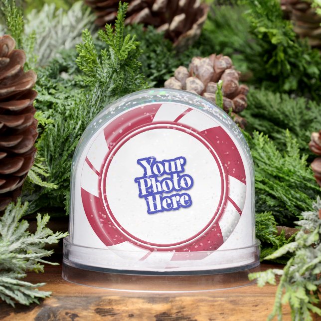 Two sided Photo Peppermint Swirl Stripe Candy Snow Globe (Winter)