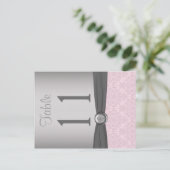 Two Sided Pink and Gray Damask Table Number (Standing Front)