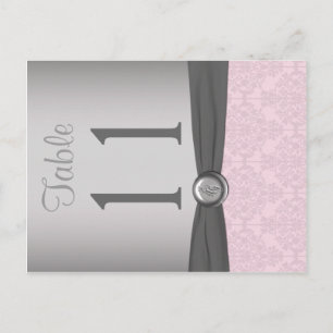 Two Sided Pink and Gray Damask Table Number