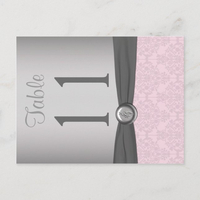 Two Sided Pink and Gray Damask Table Number (Front)