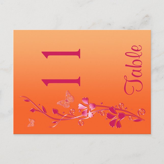 Two Sided Pink and Orange Floral Table Number (Front)