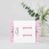 Two Sided Pink and White Striped Table Number (Standing Front)