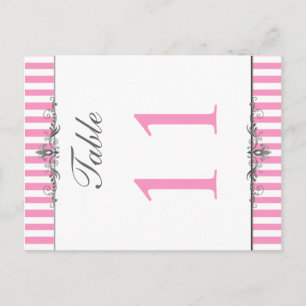 Two Sided Pink and White Striped Table Number