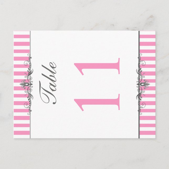 Two Sided Pink and White Striped Table Number (Front)