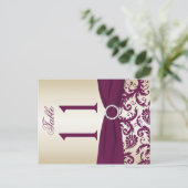 Two-sided Plum and Champagne Damask Table Number (Standing Front)