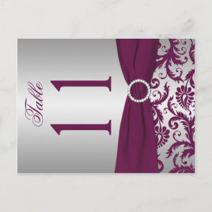 Two-sided Plum and Silver Damask Table Number
