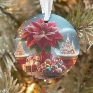 Two Sided Poinsettia Snowglobe   Ornament