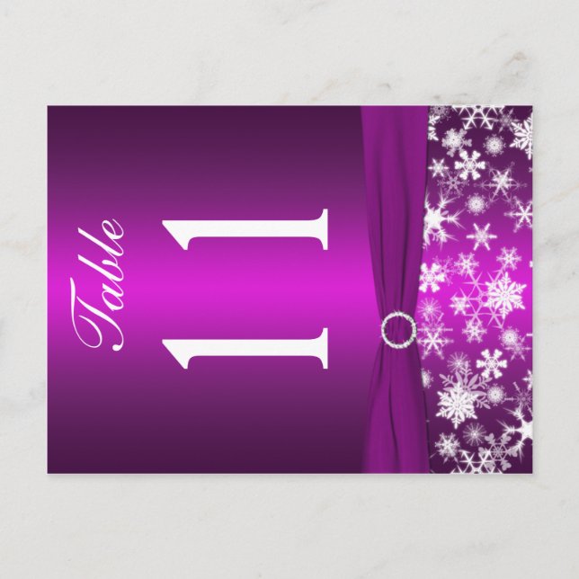 Two-sided Purple White Snowflakes Table Number (Front)