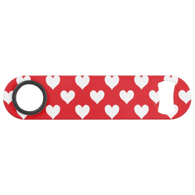 Two-Sided Red and White Heart Pattern Speed Bottle Opener (Front (Horizontal))