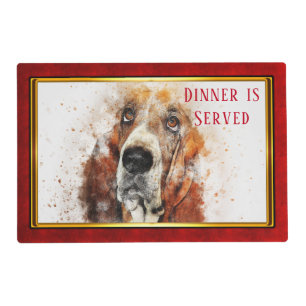Two Sided Red & Gold Framed Abstract Dog Print Placemat