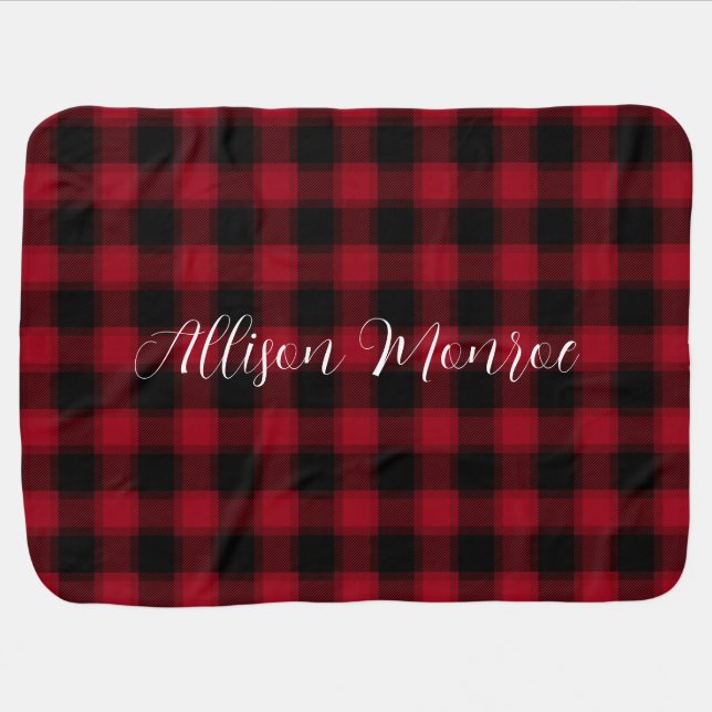 Two-Sided Red & Green Checkered Plaid Pattern Baby Blanket (Horizontal)