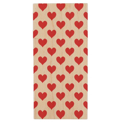 Two_Sided Red Hearts Pattern Wood Flash Drive