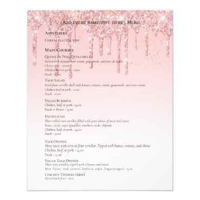 Two sided Rose Gold Dripping Glitter MENU Template