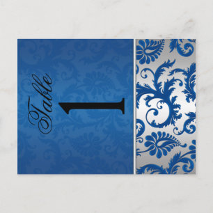 Two Sided Silver and Blue Damask Table Number