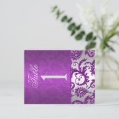 Two Sided Silver and Purple Damask II Table Number (Standing Front)