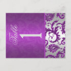 Two Sided Silver and Purple Damask II Table Number