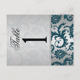 Two Sided Silver and Teal Damask II Table Number