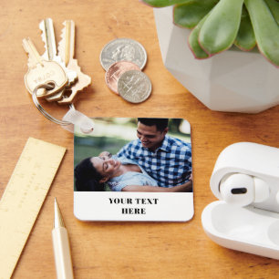 Two Sided Square Photo Keychain - Your Text Here 
