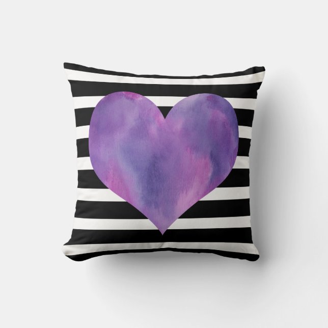 Two Sided Striped and Solid with Purple Heart Throw Pillow (Front)