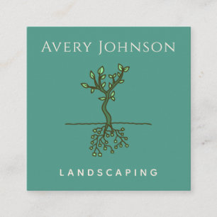 Two Sided Tree Roots Landscaping Gardening Green Square Business Card