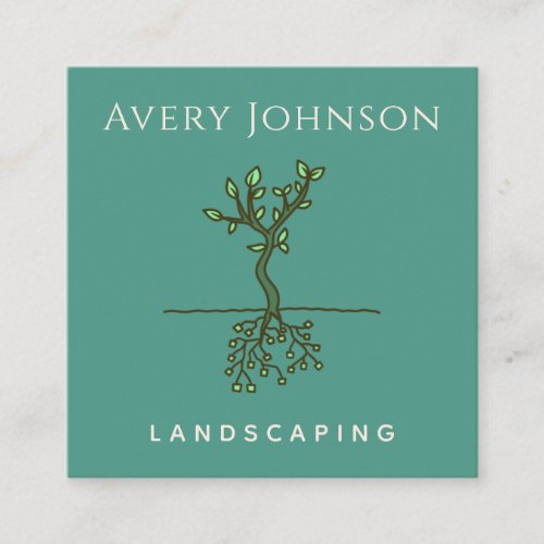 Two Sided Tree Roots Landscaping Gardening Green   Square Business Card