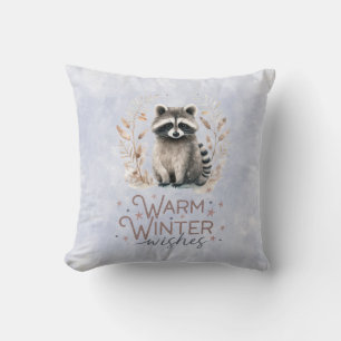 Two Sided - Winter Snow - Raccoon and Squirrel Throw Pillow