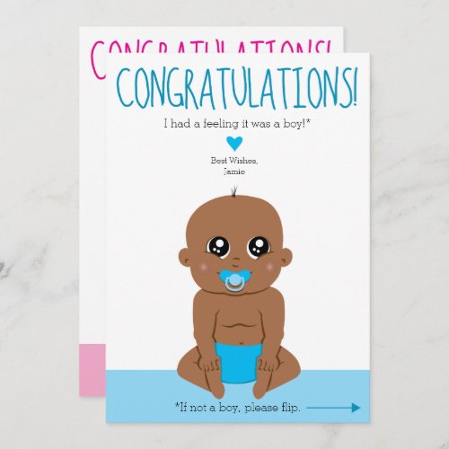 Two Sides Baby Gender Reveal Ethnic Congrats Card