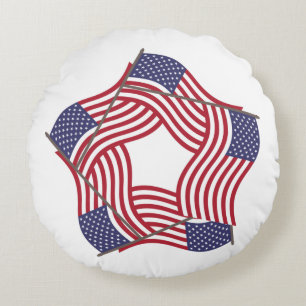 Two sides Designs with Patriotic American flag  Round Pillow