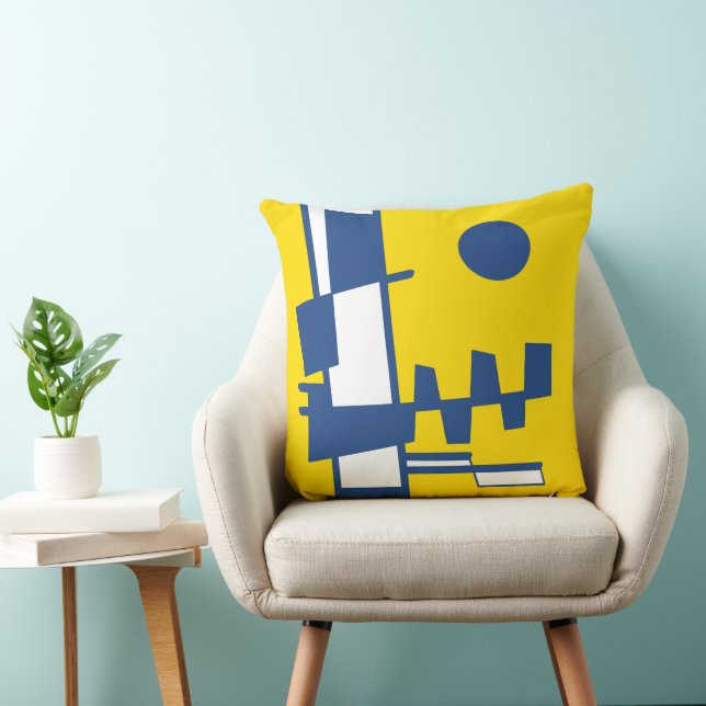 Two Sides Of Ethnicity Yellow Blue White Throw Pillow (Chair)
