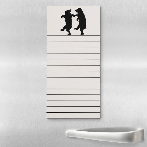 Two Silhouette Form Black Bears Dancing Together Magnetic Notepad