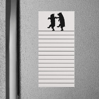 Two Silhouette Form Black Bears Dancing Together Magnetic Notepad