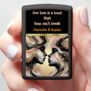 Two silhouettes merging in harmony. zippo lighter