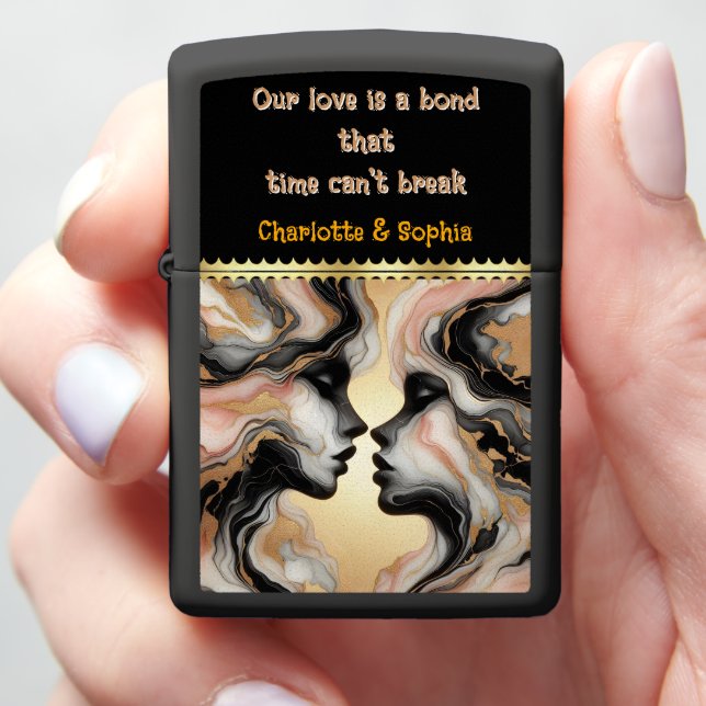 Two silhouettes merging in harmony. zippo lighter (In Hand)