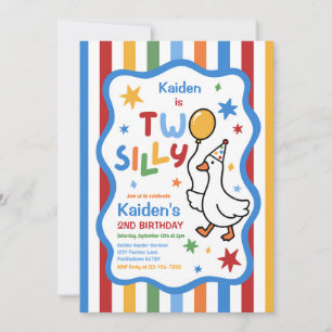 Two Silly Colorful Goose Boy 2nd Birthday Party Invitation