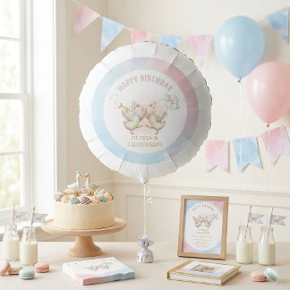 Two Silly Geese Boy & Girl Twins Birthday Balloon