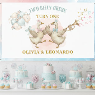Two Silly Geese Boy & Girl Twins Birthday Banner