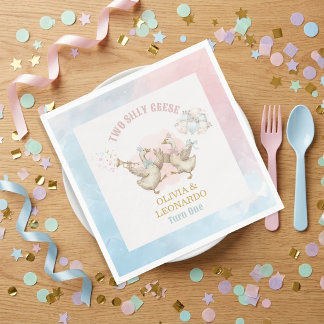 Two Silly Geese Boy & Girl Twins Birthday Napkins